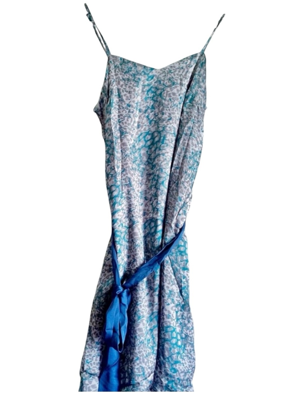 Naked Zebra Teal Leopard Print Satin Mini Dress, Size Small, NWT